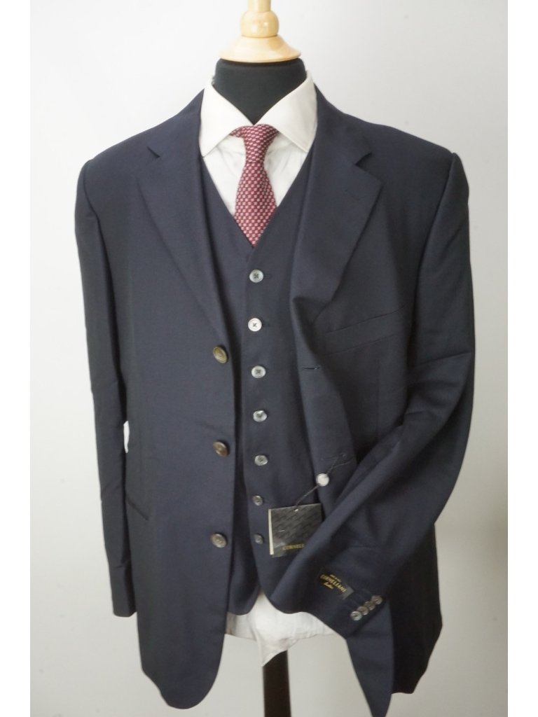 Corneliani Cerim Blue Woven Silk Blend 3 Pc Suit Jacket Pants Vest 44r Brand New